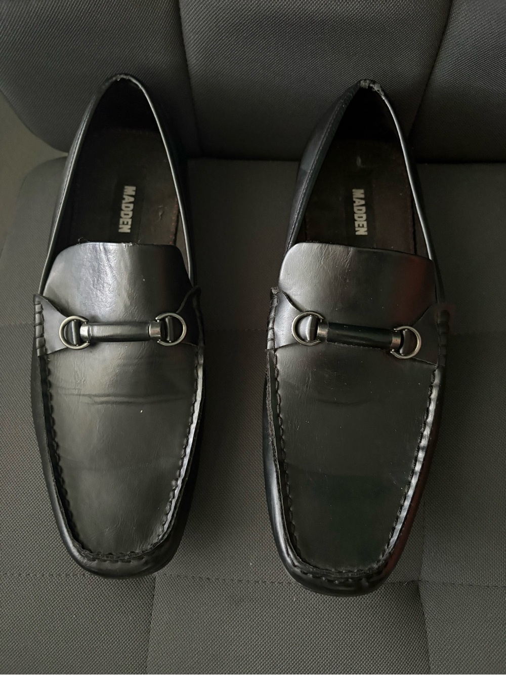 Steve Madden Black Leather Bit-Detail Loafers